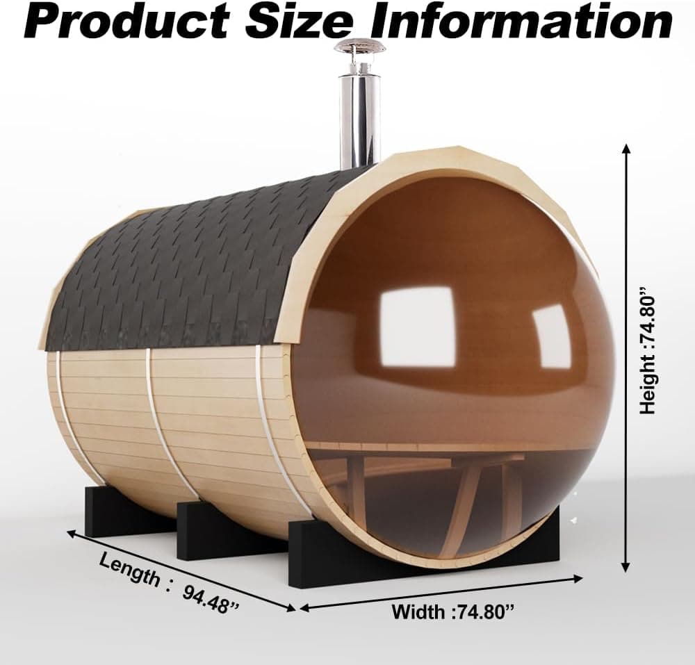 6-8 Person Red Cedar Barrel Sauna with Wood Burning Stove thumbnail 3