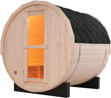 Outdoor 2-Person Spruce Barrel Sauna with Electric Stove