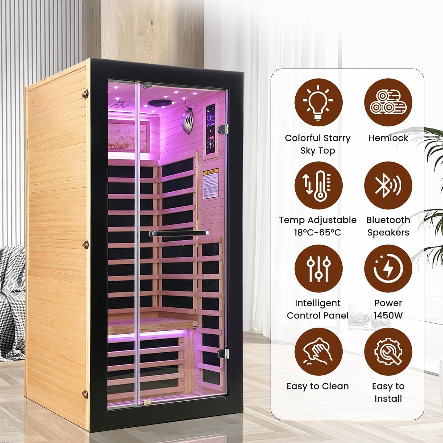 OUTEXER 1-Person Canadian Hemlock Infrared Sauna thumbnail 3
