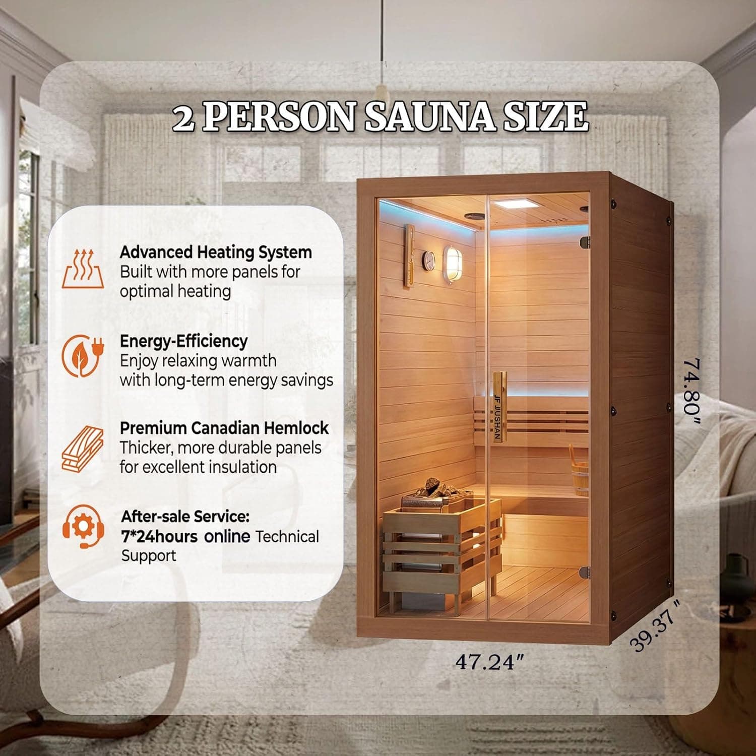 2-Person Canadian Hemlock Indoor Barrel Sauna thumbnail 4