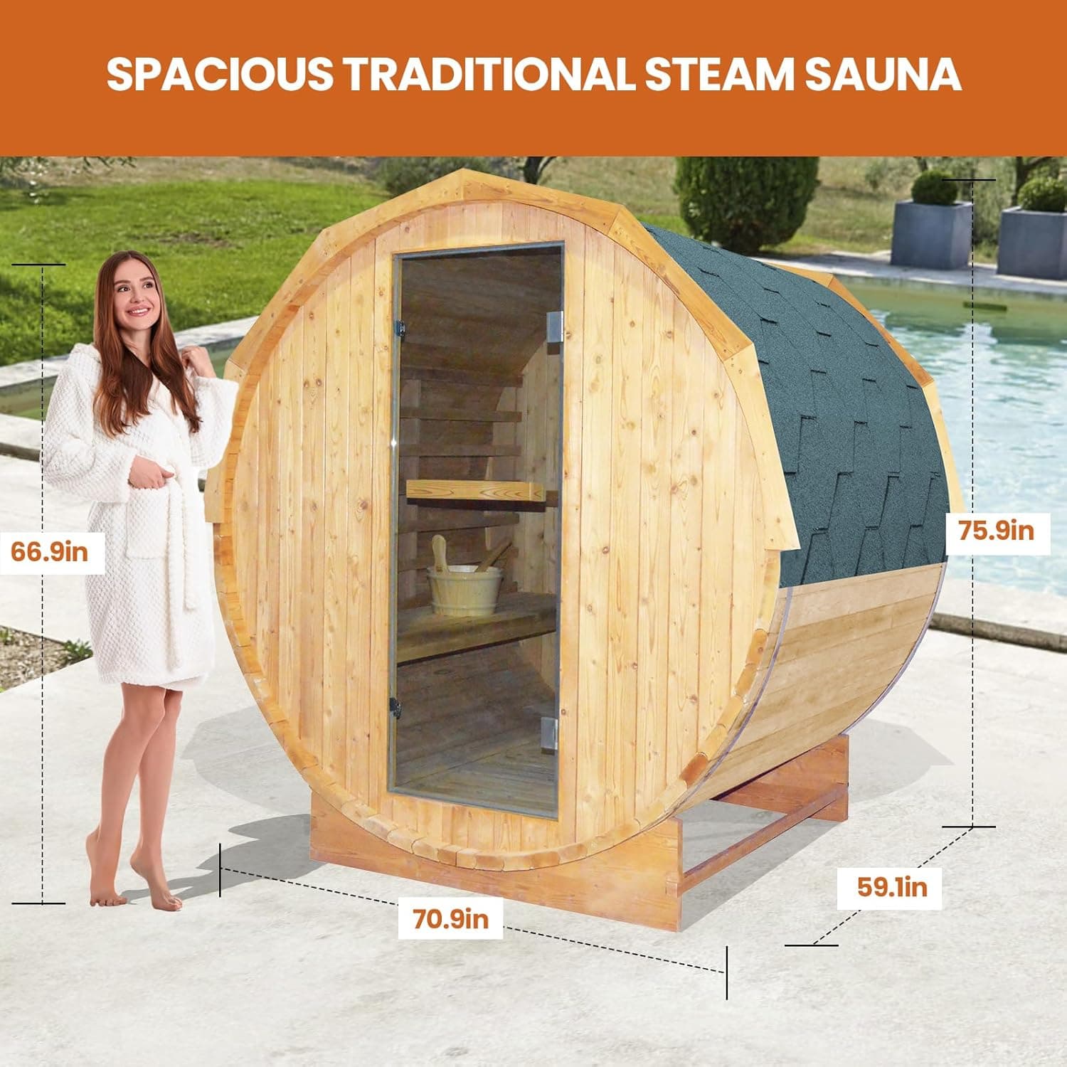 4-Person Carbonized Spruce Barrel Sauna thumbnail 3
