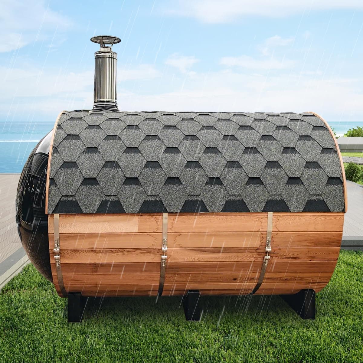 Cedar Panoramic 6-8 Person Luxury Barrel Sauna - Image 1