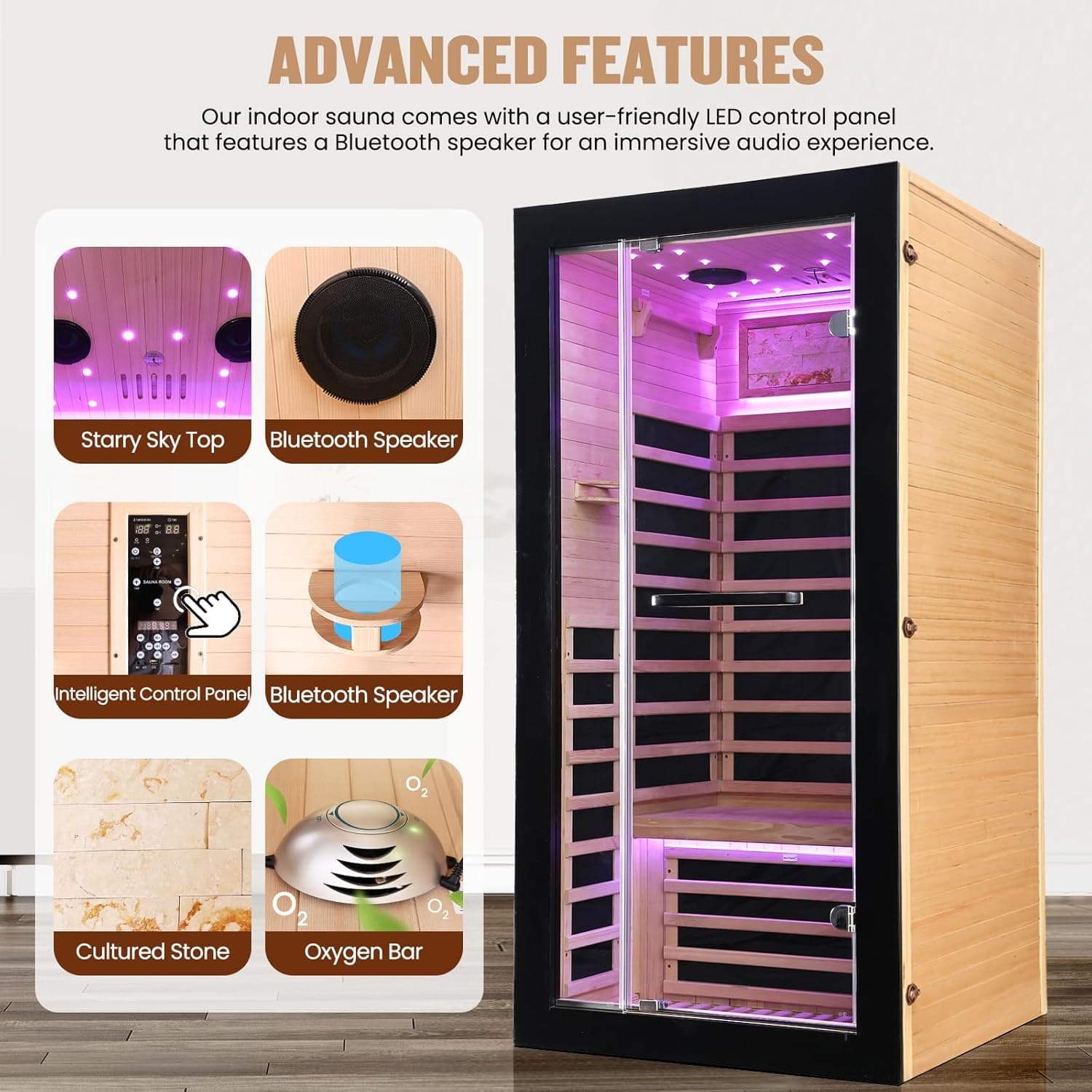 OUTEXER 1-Person Canadian Hemlock Infrared Sauna thumbnail 4