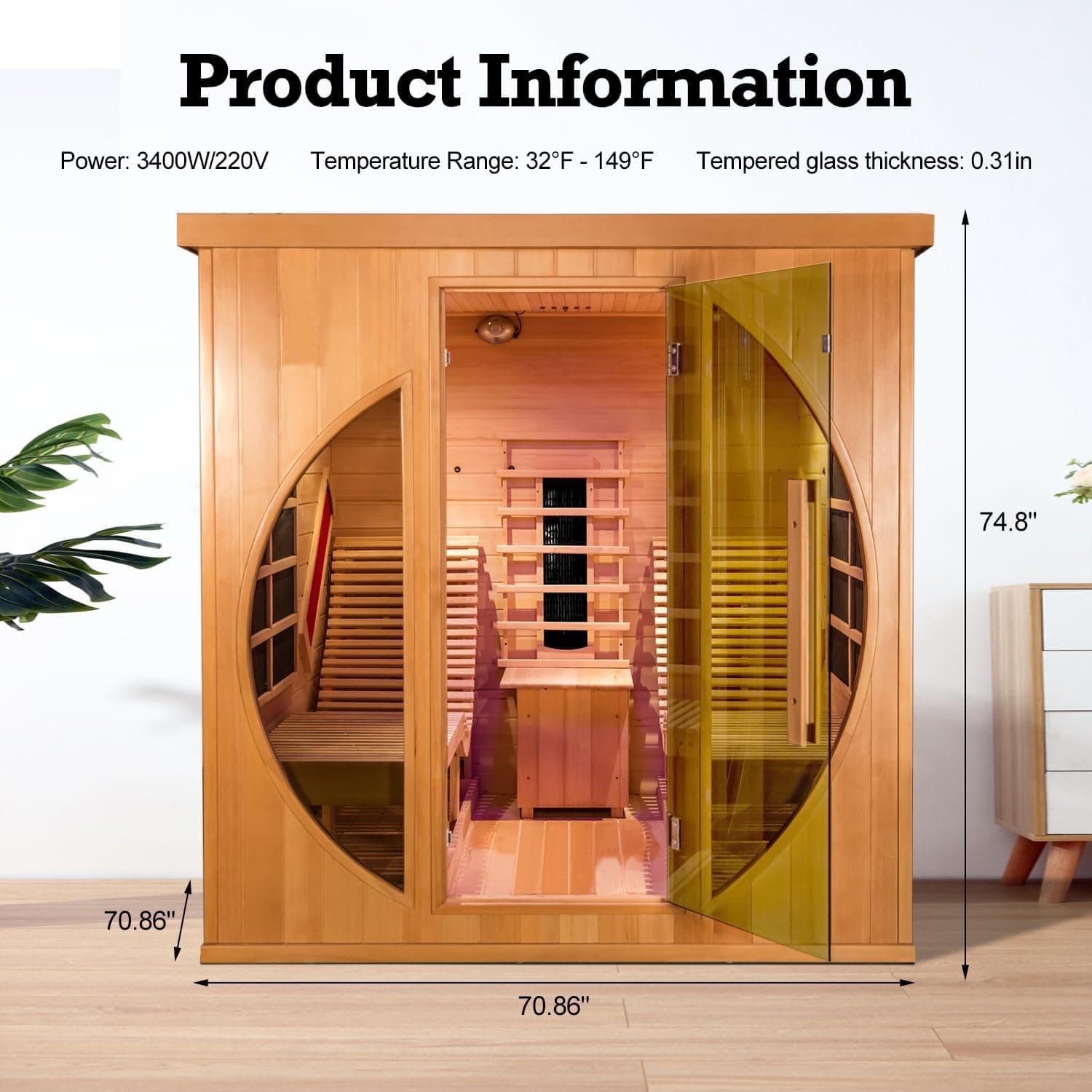 ZONEMEL 2-Person Red Cedar Full Spectrum Infrared Sauna thumbnail 6