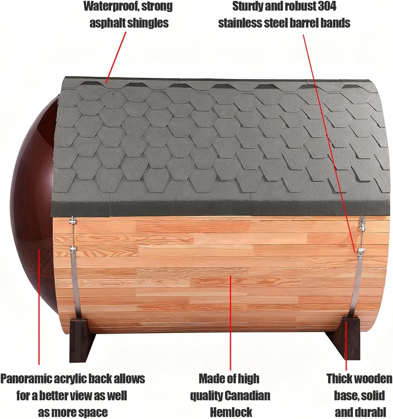 Panoramic 4-6 Person Canadian Cedar Barrel Sauna thumbnail 3
