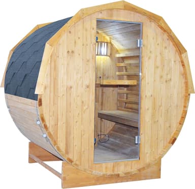 4-Person Carbonized Spruce Barrel Sauna