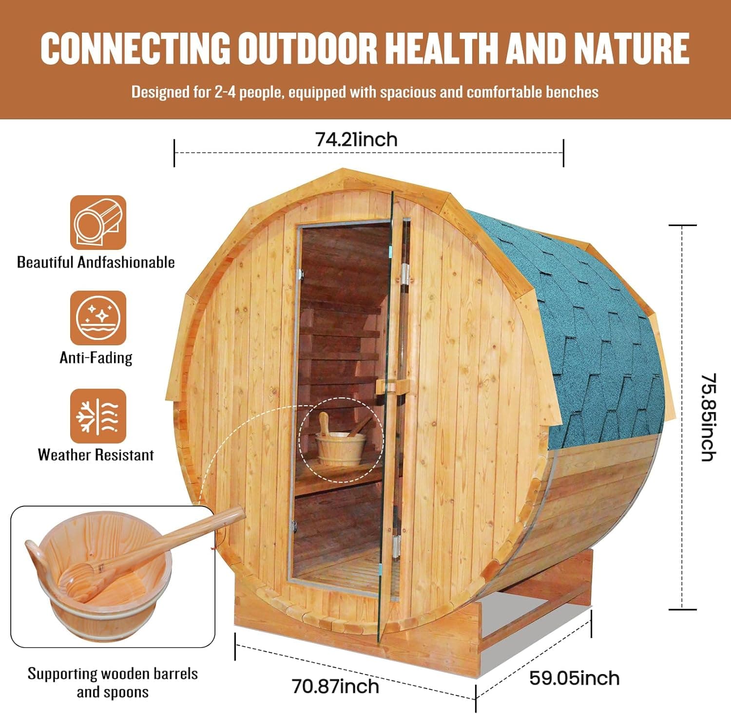 4-5 Person Carbonized Spruce Outdoor Traditional Sauna thumbnail 4