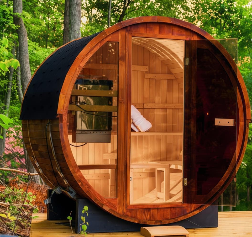 Serenity Nature Air 3-4 Person Canadian Red Cedar Barrel Sauna - Image 1