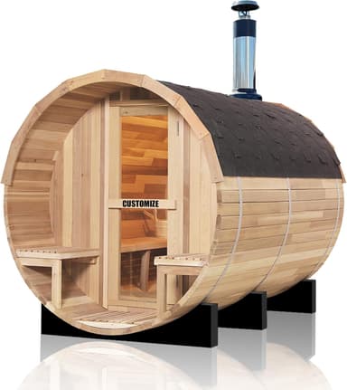 4-8 Person DIY Wooden Barrel Sauna with Porch