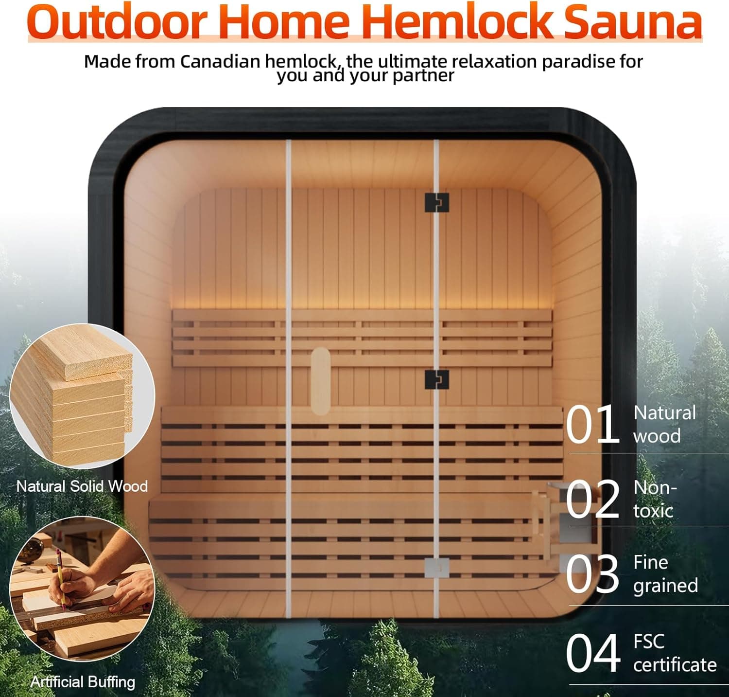 Canadian Spruce 4-6 Person Outdoor Barrel Sauna thumbnail 4