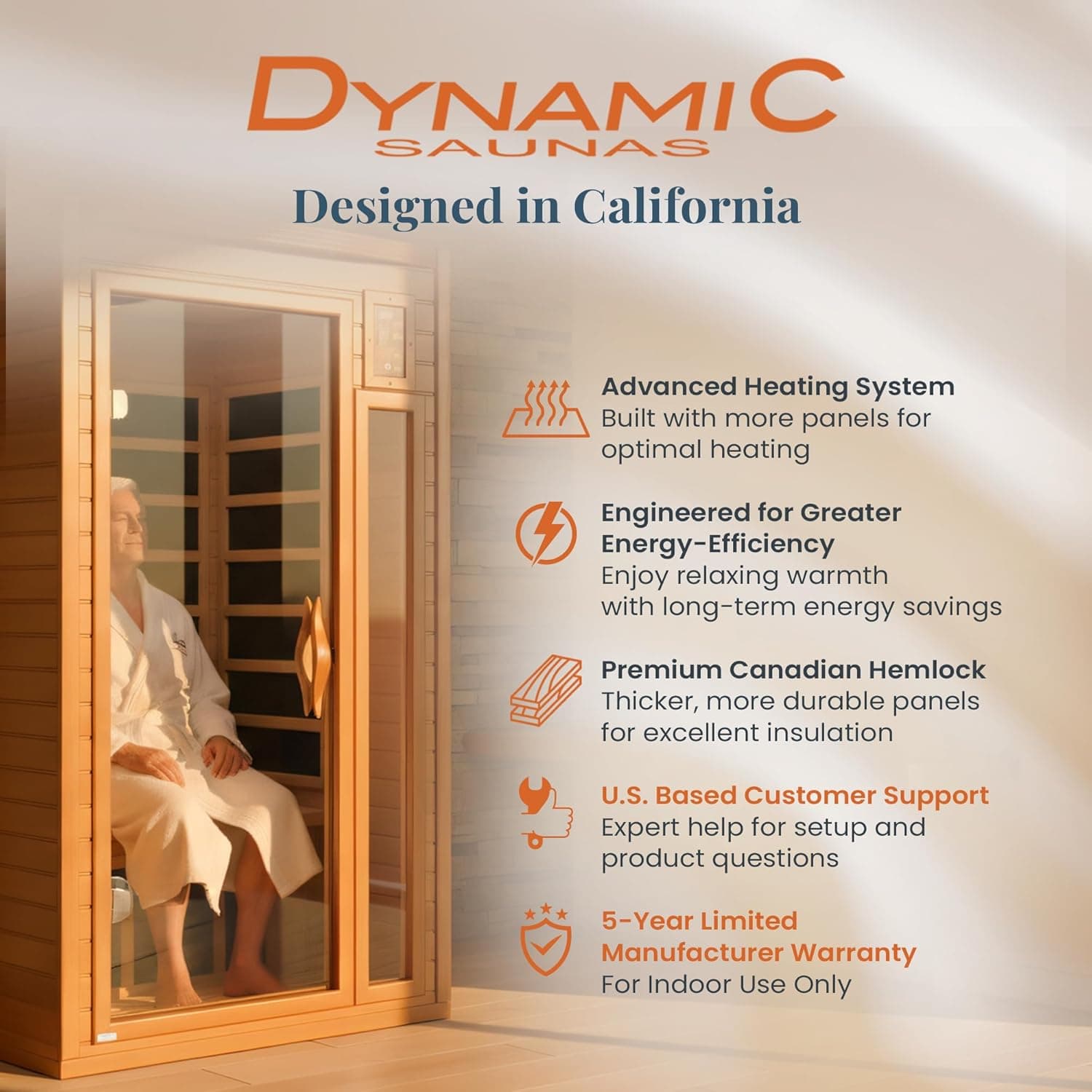 Dynamic Saunas Barcelona 1-2 Person Hemlock Infrared Sauna thumbnail 2