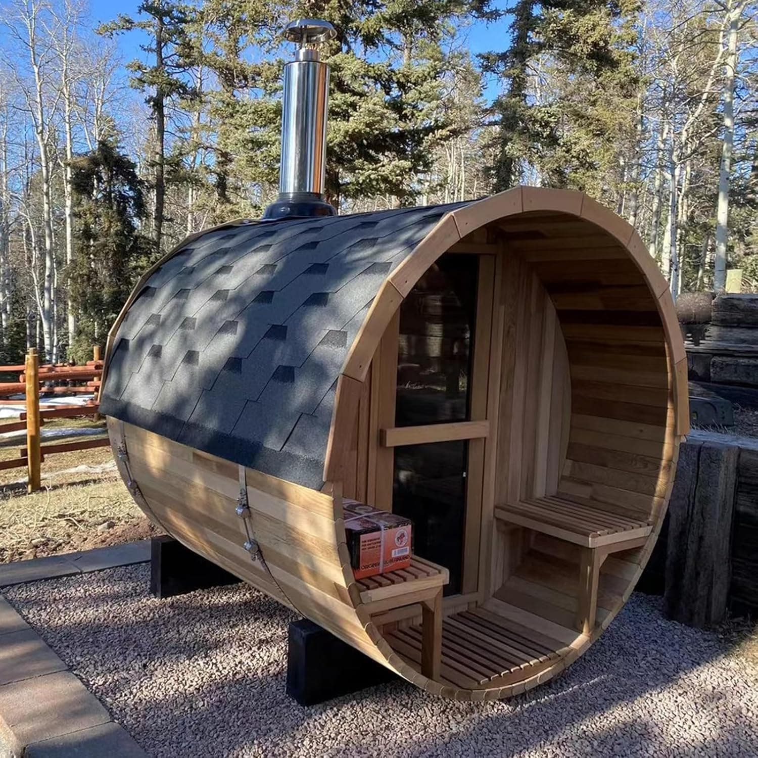 Smartmak 2-10 Person Canadian Hemlock Barrel Sauna thumbnail 3