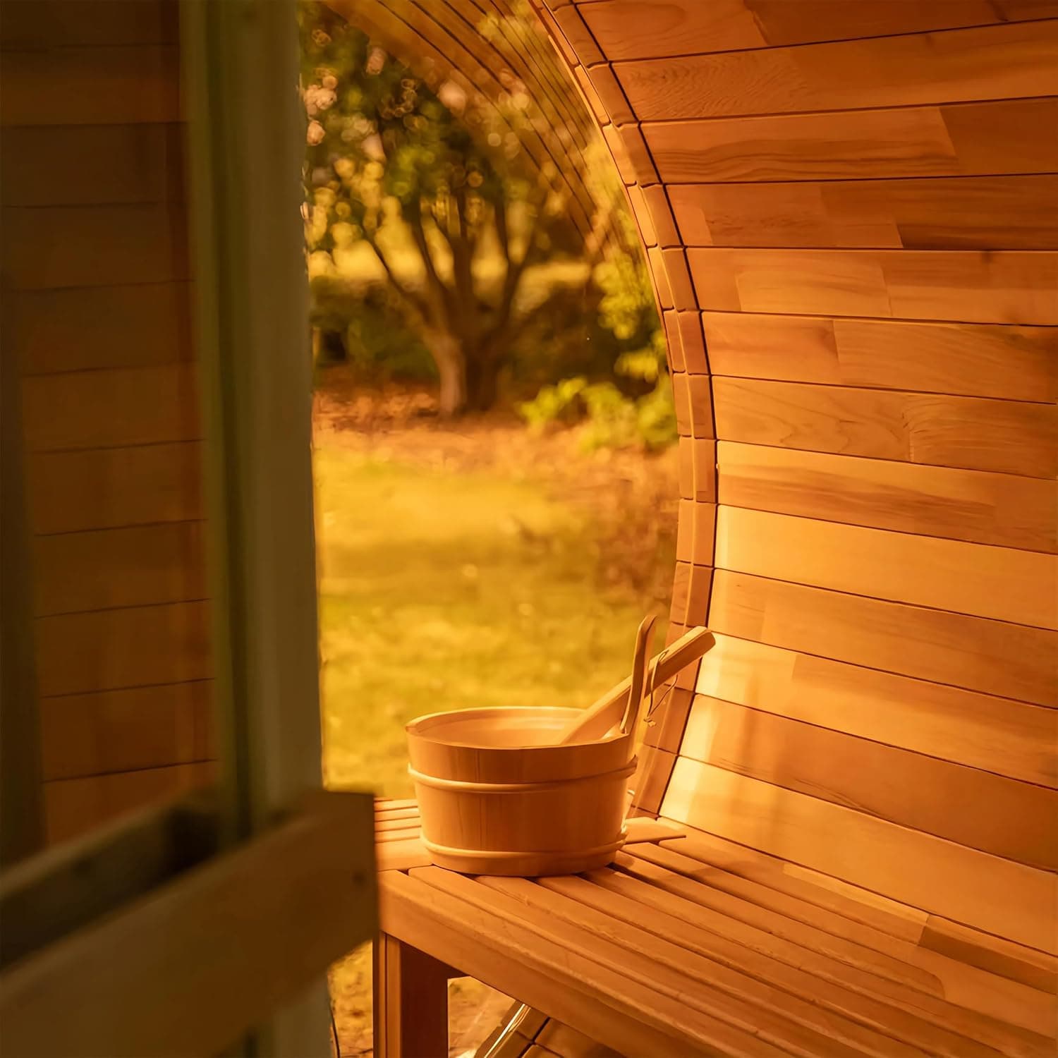 Panoramic 6-Person Canadian Red Cedar Barrel Sauna thumbnail 4