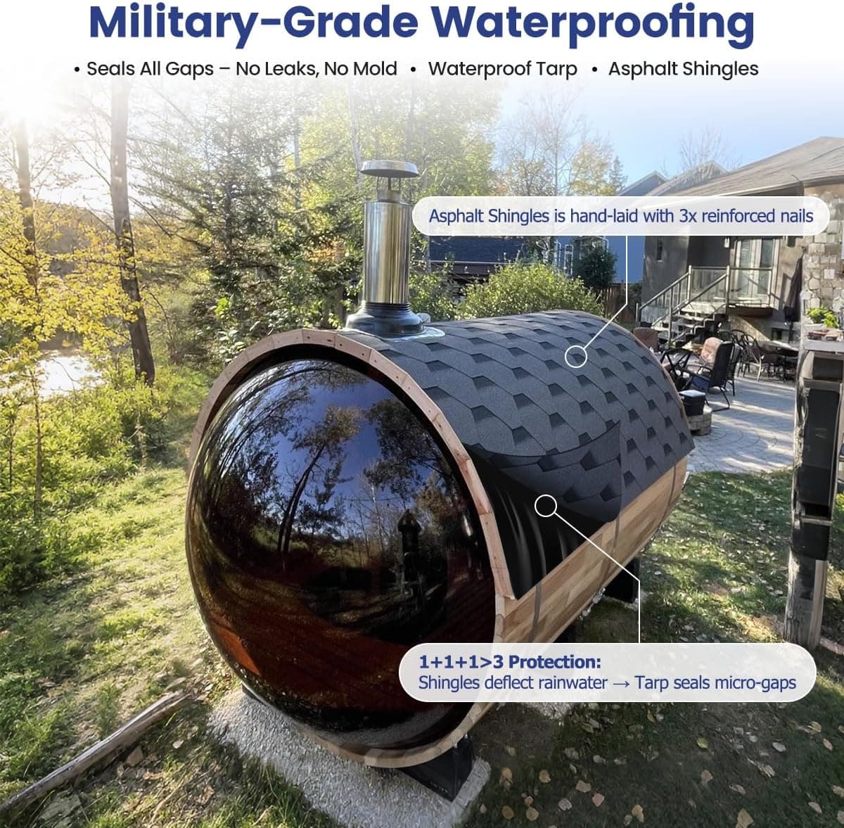 Cedar Panoramic 6-8 Person Luxury Barrel Sauna thumbnail 2