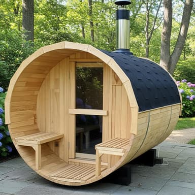 2-4 Person Canadian Hemlock Barrel Sauna with Porch