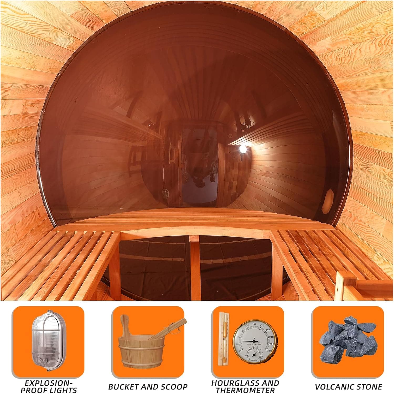 Panoramic 4-6 Person Canadian Cedar Barrel Sauna thumbnail 4