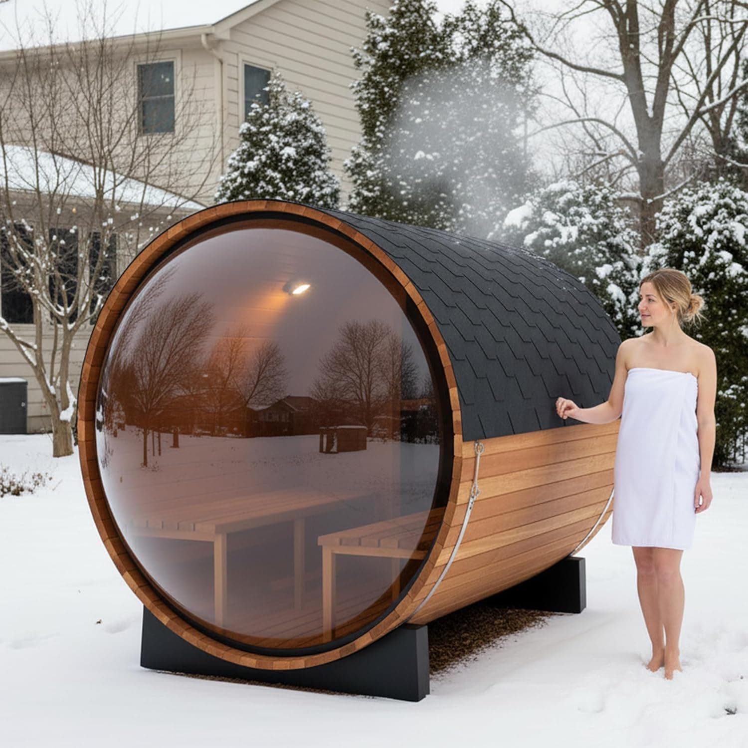 Panoramic 4-6 Person Canadian Cedar Barrel Sauna - Image 1