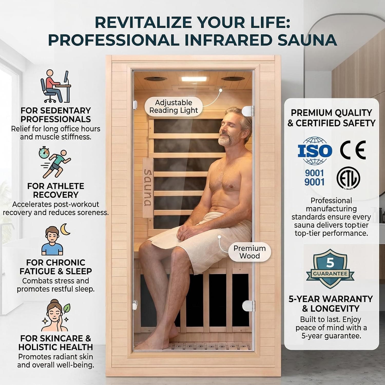 Hemlock 1-Person Infrared Home Sauna with Bluetooth thumbnail 5