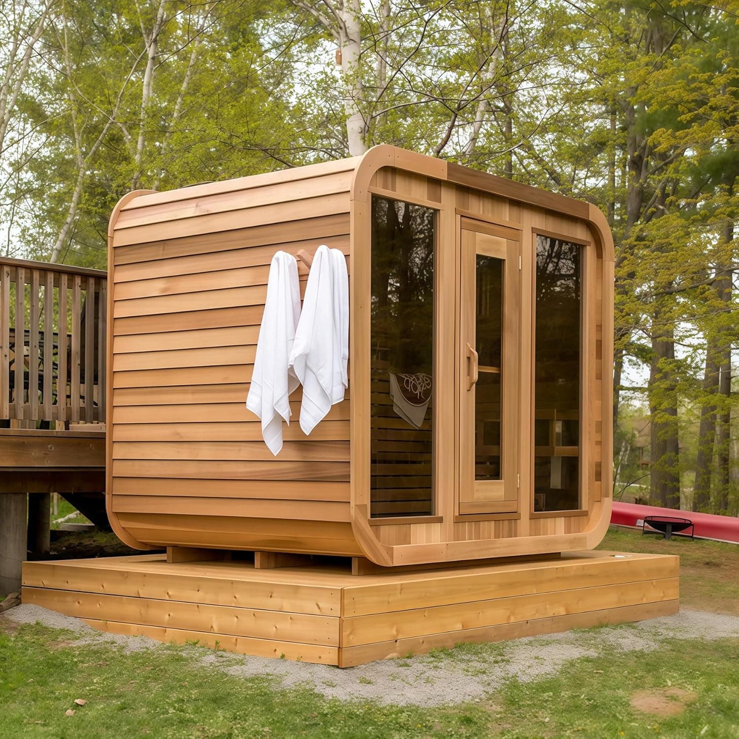 Cedar Square 6-Person Outdoor Sauna with Harvia Heater - Image 1