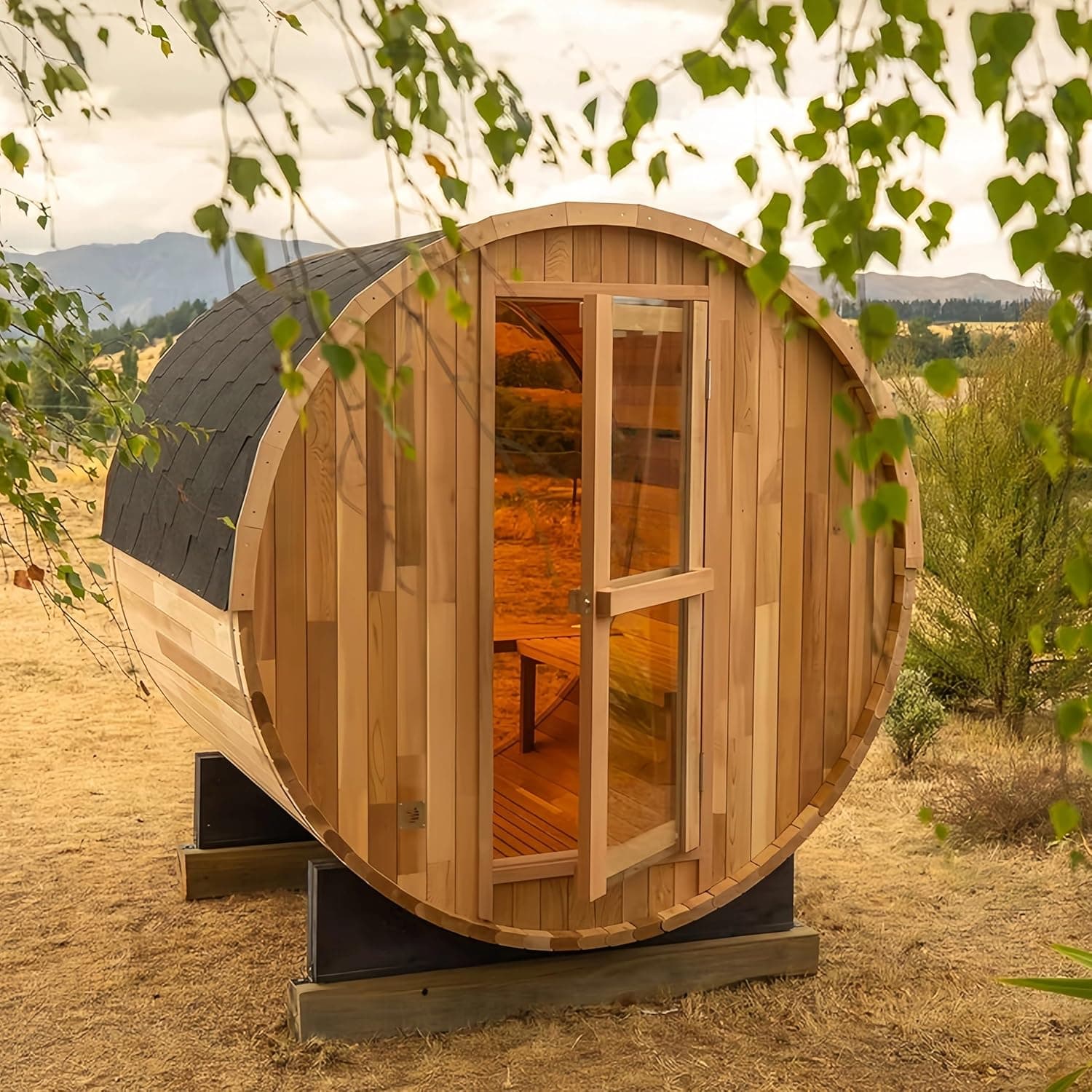 Panoramic 6-Person Canadian Red Cedar Barrel Sauna thumbnail 2